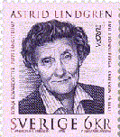 Astrid Lindgren - sverige 6 kroner swedish postage stamp